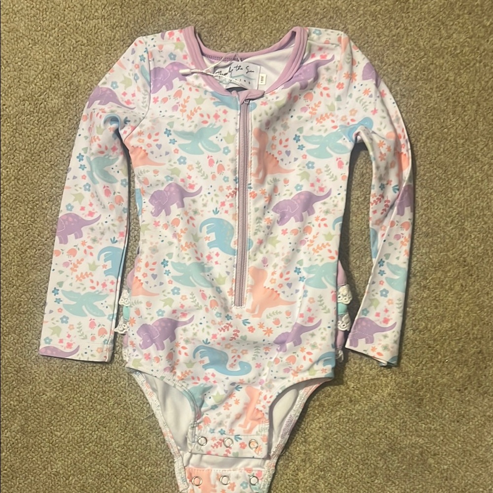 Colorful Dinosaur Print toddler girl rash guard
